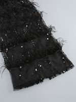 SB3673 mode dame paillettes plume sans bretelles Maxi robe Sexy dos nu paillettes robe noire femmes élégantes robes de soirée de fête