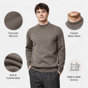 FNJIA Men Solid <strong>Mock</strong> Neck Knit Sweater Slim Fit Long Sleeve 100% Cotton Winter Soft Fabric Basic Casual Business Pullover <strong>Jumper</strong> - Product Image 4