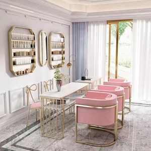 Nail Salon Set Metal Long Tables <b>Vanity</b> <b>Makeup</b> Marble Manicure Furniture Set Nail Table With Chair - Product Image 3