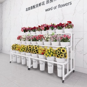 Étagère à fleurs décorative en acier à 4 niveaux détachable, chariot à fleurs réglable, support pour fleuriste, cadre extérieur, 16 seaux - Product Image 3