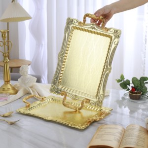Hiện Đại 3-Mảnh Vàng Kim Loại Hình Chữ Nhật Phục Vụ Khay Đặt Sang Trọng Sang Trọng Thân Thiện Với Môi Cho Nhà Khách Sạn Hoặc Nhà Hàng - Product Image 6