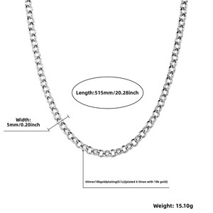 Cadena de Eslabones en Forma de O de Acero Inoxidable Chapada en Oro de 5 mm, Collar y Pulsera de Estilo Punk para Hombre con Circonita Cúbica - Product Image 4