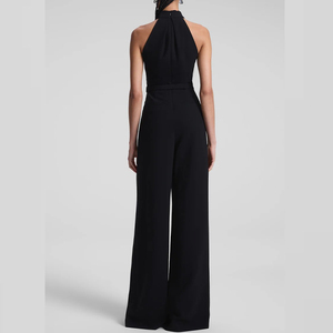 Combinaison à jambes larges à col halter croisé noire pour femmes Personnalisable Élégante Combinaison <span class=keywords><strong>de</strong></span> soirée formelle - Product Image 4