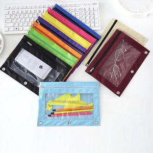 High Quality <b>Large</b> Capacity Pencil Case Three Hole Ten Colors Optional Double Zipper Pencil Pouches Pen Bag - Product Image 1