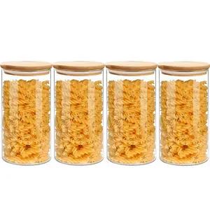 YOLOWE HOME 4pack-1200ml Glass Jar With Bamboo Lid Set Kitchen Jar Large Glass Storage Container With Lid