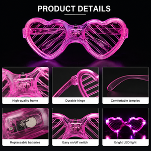 Lunettes <span class=keywords><strong>de</strong></span> fête <span class=keywords><strong>LED</strong></span> clignotantes ANSOO 2026, multicolores, en forme <span class=keywords><strong>de</strong></span> cœur, 3 modes, à piles - Product Image 3