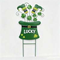 Piquet de jardin en métal résistant aux intempéries, motif trèfle porte-bonheur, pour la Saint-Patrick, décoration extérieure de fête