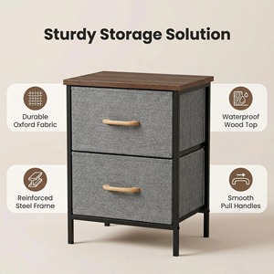 Fabric <b>Drawer</b> Cabinet <b>With</b> Wooden Top And Metal Frame For Bedroom <b>Storage</b> Organization - Product Image 2