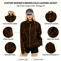 Blouson Bomber Moto Rétro Style Américain Col Montant Femme Automne-Hiver Coupe-Vent Imperméable Fin Décontracté Ample