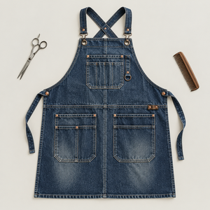 Grembiule da Cucina in Denim Lavato Vintage con Logo Personalizzato, Grembiuli con Bretelle Incrociate e Tasche Multiple per Baristi, Panettieri e Artigiani del Legno - Product Image 1