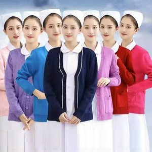 High Quality Women's Nurses <b>Cardigan</b> Sweater Winter Cold Hospital Doctor Pullover Wool Sweater Jacket - Product Image 3