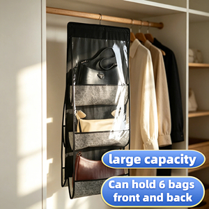 Organisateur de sacs à main suspendu à 6 poches, sac de rangement double face en PVC transparent, cintre pliable pour sacs fourre-tout et pochettes - Product Image 1