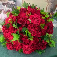 Centre de table de mariage en fleurs artificielles en soie rouge de haute qualité, 60 cm, pré-fait, durable