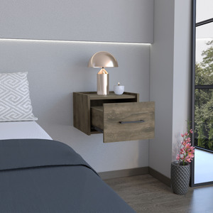 Floating Nightstand Dark Brown Wood <b>Wall</b> Mounted <b>Storage</b> Drawer Bedside Cabinet - Product Image 2