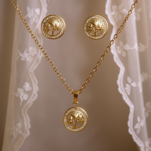 Ensemble collier et boucles d'oreilles vintage de luxe, plaqué or 18 carats, acier inoxydable, imitation perle, bijoux pour femmes, pour les fêtes, cadeaux - Product Image 2