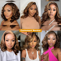 Perruque Lace Frontale HD en Cheveux Humains, Couleur Mèches, Ondulation Body Wave, Cheveux Péruviens Bruts, Perruques Bob Courtes Entièrement en Dentelle, Vente en Gros