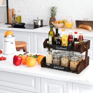 Modern Minimalist Solid Wood Double Layer Storage Rack For Kitchen Fruits <b>Vegetables</b> And Seasonings Multi Functional Desktop - Product Image 2