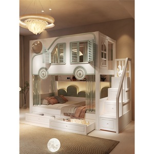 <span class=keywords><strong>Lit</strong></span> mezzanine moderne JS en forme de voiture avec cadre en bois massif, étagère de rangement et bureau intégré, <span class=keywords><strong>lit</strong></span> confortable pour chambre de garçons - Product Image 2