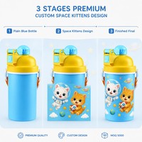 Bouteille d'eau jetable 350 ml avec logo personnalisé, dessin animé 3D, sans BPA, avec couvercle, pour les fêtes d'enfants, sport et plein air