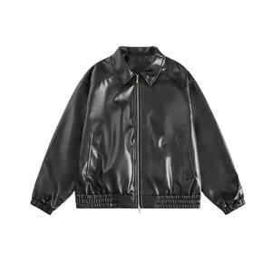 Veste en cuir vegan unisexe surdimensionnée 2025 - Col chemise, fermeture éclair intégrale, bordure côtelée, luxe discret, streetwear rétro |   Personnalisable - Product Image 2