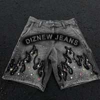 DiZNEW 2025 Design exclusif d'un jean noir rétro incrusté de pierres précieuses, short en jean haut de gamme de qualité garantie pour homme