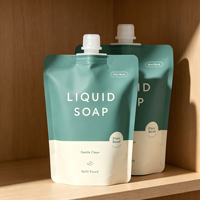 Pochette d'emballage pour savon liquide avec logo personnalisé imprimé, pochette à bec verseur stable avec buse supérieure de 15 mm et bouchon rabattable