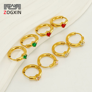 Zogxin Huggie <b>Earrings</b> 18K Gold Plated Colorful Zircon Round Geometric Everyday Wear - Product Image 1