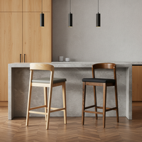 Chaise haute en bois massif pour café, restaurant, avec coussin en cuir, tabouret de bar en bois, ensemble de chaises de salle à manger