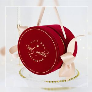 Cao cấp đám cưới handmade Nhung Vòng xi lanh hộp quà tặng với Ribbon Kẹo hoa vàng dập Kraft bao bì các tông hộp - Product Image 5
