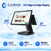 Terminal de point de vente Android 13 Cairan 15,6 pouces à double écran tactile pour restaurant, caisse enregistreuse avec logiciel de commande par code QR, 4 Go 64 Go