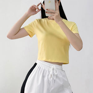 Tops cortos de LICRA de algodón de alta calidad personalizados, camiseta para mujer, Camiseta ajustada de Fitness, camisetas cortas cuadradas para mujer - Product Image 2