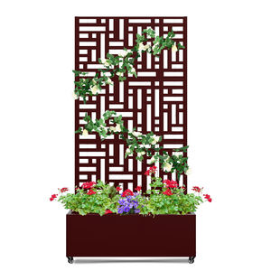 Grand pot de fleurs en métal, bac à plantes, haut, long, rectangulaire, jardin surélevé avec treillis et roues pour plantes grimpantes - Product Image 1