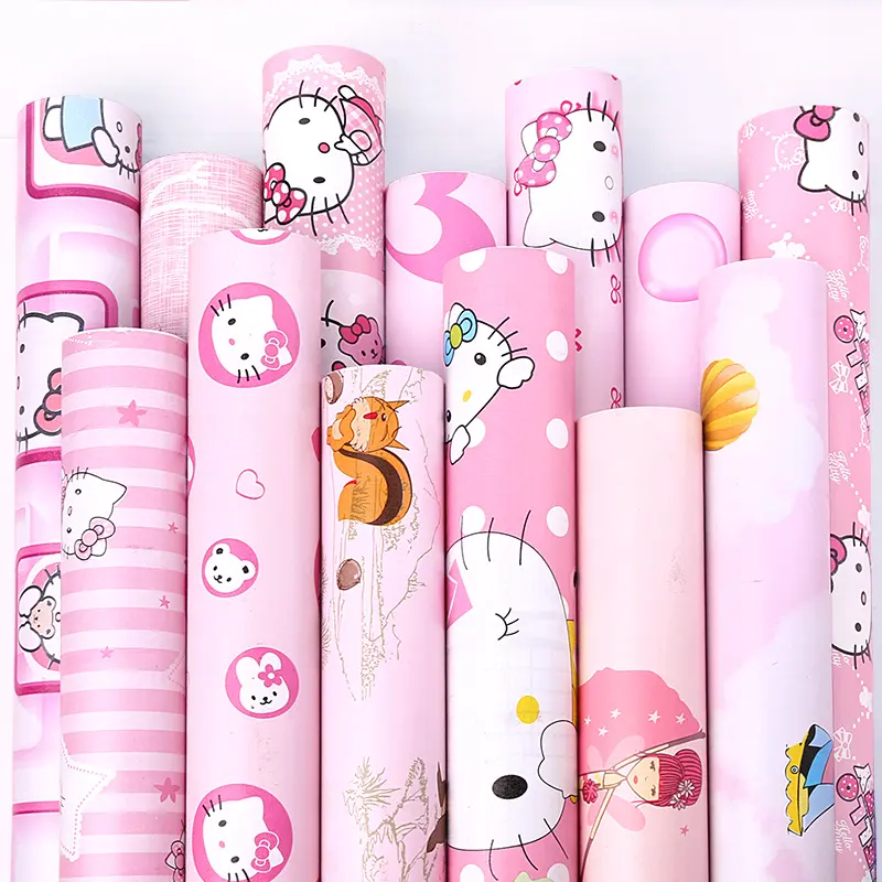 Custom household self adhesive rolls Decorate with pink glossy children pvc anime wallpaper