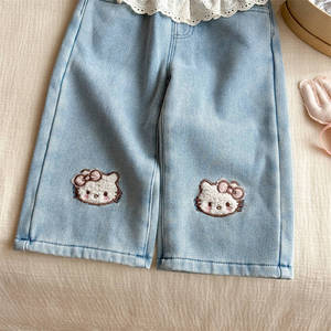 Tongxingyuan Girls Denim <b>Pants</b> With Lace Trim Fleece <b>Lined</b> Wide Leg Baby Girl Winter <b>Pants</b> - Product Image 4