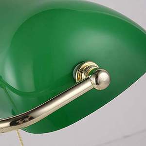 Lampe de bureau Newrays en verre mat blanc avec interrupteur à chaînette, prise intégrée, abat-jour en verre vert, lampe de banquier - Product Image 5