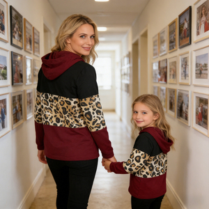 Conjuntos Familiares a Juego con Estampado <span class=keywords><strong>de</strong></span> Leopardo y Diseños <span class=keywords><strong>de</strong></span> Bloques <span class=keywords><strong>de</strong></span> Color Sólido para Mamá e Hija, Sudaderas con Capucha <span class=keywords><strong>de</strong></span> Manga Larga, Camisetas Casuales - Product Image 3