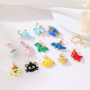 Diy mode lucu 3D Enamel hewan jimat kartun dinosaurus gajah kelinci Paus kalung liontin - Product Image 2