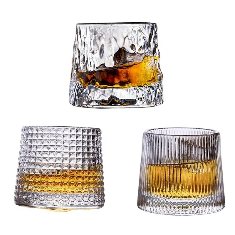 Spin Wine Whisky Glasses Rotating Glass Cup Drinking Glasses Shot Glasses Embossed Whiskey Glass Luxury Customized