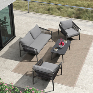 Ensemble de meubles de patio modernes 4 pièces, ensemble de canapés <span class=keywords><strong>en</strong></span> aluminium et corde pour jardin, balcon, terrasse, adapté aux espaces extérieurs - Product Image 1