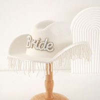 Chapeau de cowboy en feutre blanc en gros avec franges de perles BRIDE pour enterrement de vie de jeune fille, mariage, fête, pour adultes