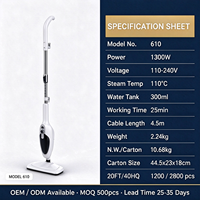 Pemesanan Grosir Massal Wadah Steam Mop Tegak, Pembersih Uap Stick 1300W 10 in 1, MOQ 1000 Pcs, Harga Tier, OEM Pabrik Langsung