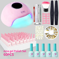 Ensemble de vernis à ongles en gel Nina 2021, marque privée, vente en gros, 60 couleurs, vernis émail, kits d'art des ongles pour filles, LED, durcissement en 30 secondes, longue durée