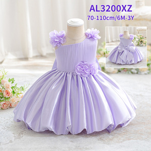 Abito da Festa Senza Maniche Viola <span class=keywords><strong>con</strong></span> Fiocco e Collo Tondo per Bambine, Ideale per Compleanno, Battesimo, Festa di 2 Anni - Product Image 4