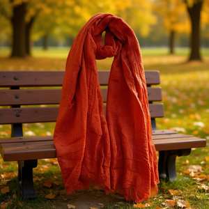 ผ้าพันคอแองเจลิน่า 90x180 ซม. ผ้ากำมะหยี่ริงค์เวลเวทสีคาราเมลแบบยับสุญญากาศ - Product Image 2