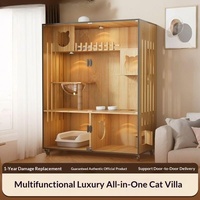 Cattail Cat Villa : Lit d'intérieur de luxe pour chat, espace extra-large, multi-niveaux, gain de place, panoramique en verre, pour salon et tout l'espace