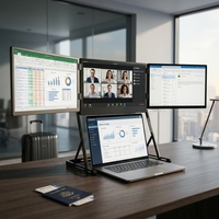 Moniteur triple pliable pour ordinateur portable de 15,6 pouces, IPS 1080P 60Hz, design avec support métallique, haut-parleurs intégrés, écran étendu pour bureau