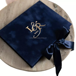 Vanilla Printing Custom Acrylic 324 <b>Wedding</b> Invitation <b>Box</b> with Ribbon Closure Gold Stamping logo Luxury Rigid Gift <b>Box</b> - Product Image 3