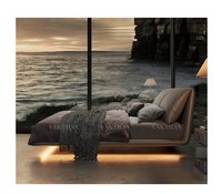 Villa Modernes Neues Design Bett mit Breitem Kopfteil Schlafzimmermöbel Luxuriöses Gepolstertes Lederbett in Kingsize