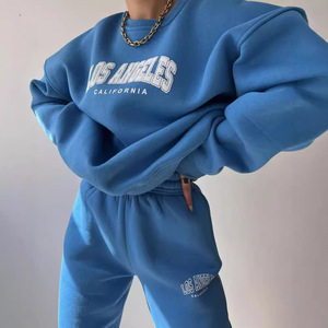 Tuta da <span class=keywords><strong>donna</strong></span> con stampa <span class=keywords><strong>Los</strong></span> <span class=keywords><strong>Angeles</strong></span>, set casual oversize a 2 pezzi, abbigliamento streetwear e loungewear - Product Image 3