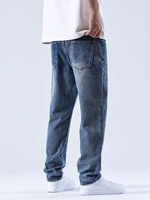 ZY décontracté à rayures délavées lâche couleur unie hommes Jean pantalon logo personnalisé broderie droite Denim Jean Simple plaine Jean pantalon